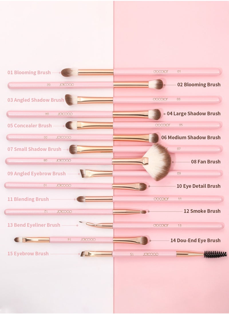 docolor - Eye Makeup Brushes 15Pcs Eyeshadow Brush Set with Soft Synthetic Hairs Professional Eye Shadow Blending Concealer Eyebrow Eyelash Eye Liners Premium Eye Make Up Brushes Set (Pink) - Image 1