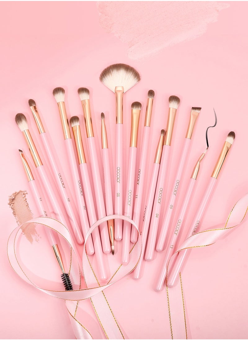 docolor - Eye Makeup Brushes 15Pcs Eyeshadow Brush Set with Soft Synthetic Hairs Professional Eye Shadow Blending Concealer Eyebrow Eyelash Eye Liners Premium Eye Make Up Brushes Set (Pink) - Image 1