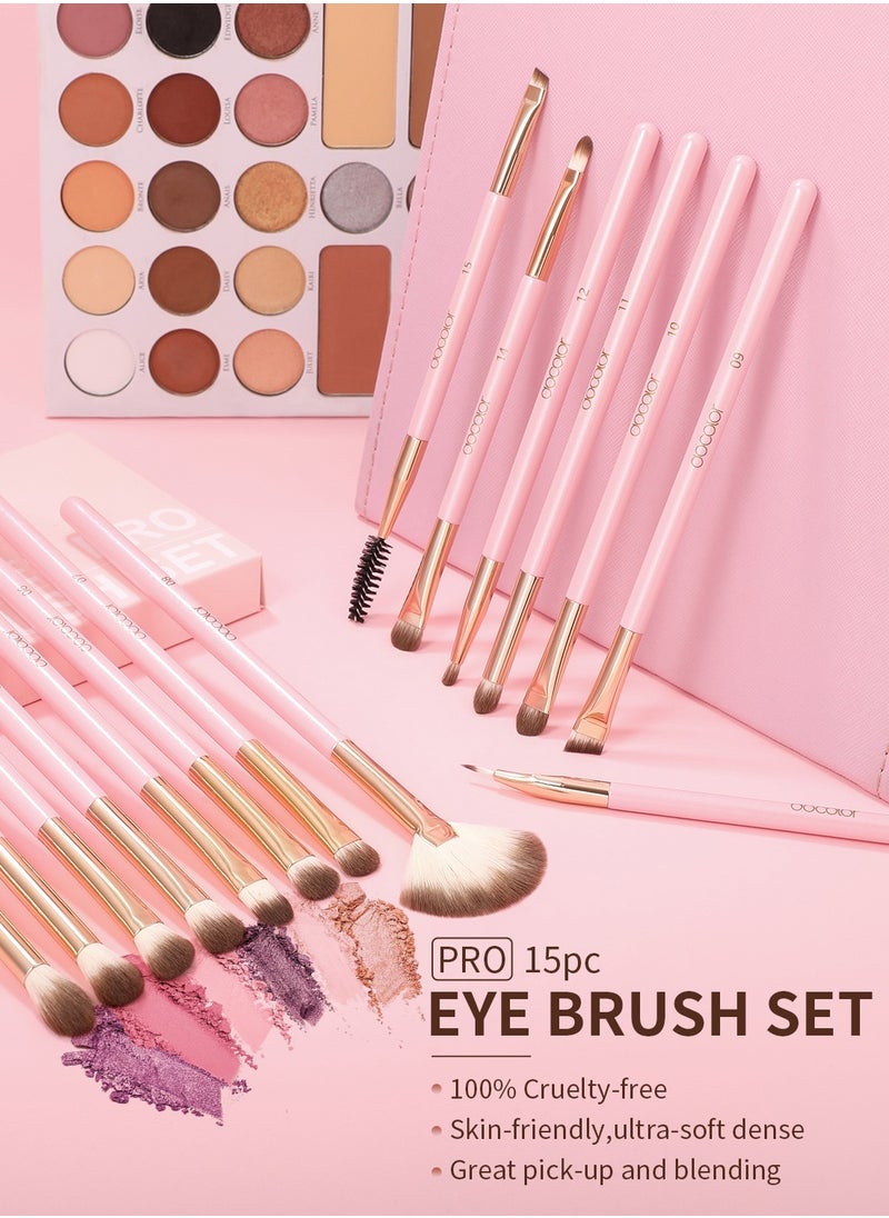 docolor - Eye Makeup Brushes 15Pcs Eyeshadow Brush Set with Soft Synthetic Hairs Professional Eye Shadow Blending Concealer Eyebrow Eyelash Eye Liners Premium Eye Make Up Brushes Set (Pink) - Image 1
