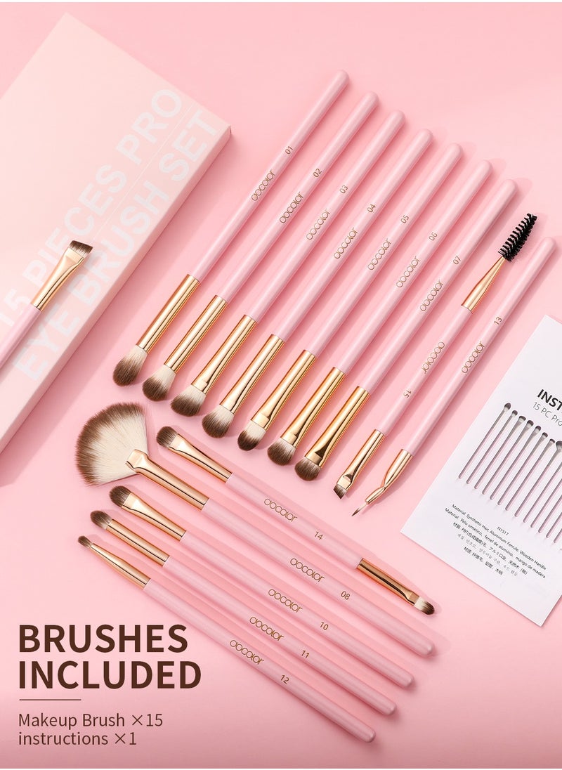 docolor - Eye Makeup Brushes 15Pcs Eyeshadow Brush Set with Soft Synthetic Hairs Professional Eye Shadow Blending Concealer Eyebrow Eyelash Eye Liners Premium Eye Make Up Brushes Set (Pink) - Image 1