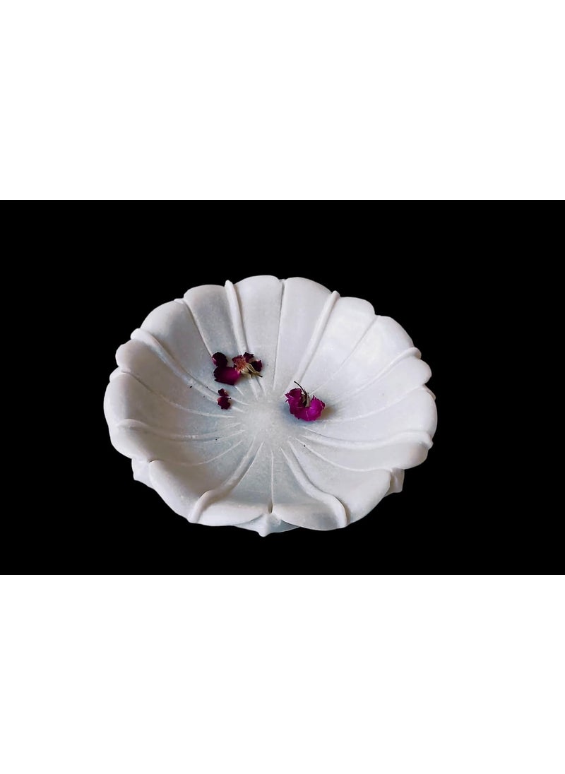 R&M - R&M White Marble Bowl, Marble Jewellery Dish, Marble Flower Bowl, Marble Fruit Bowl, Marble Lotus Flower Bowl, Christmas Gift Marble Candle Holder - Image 1