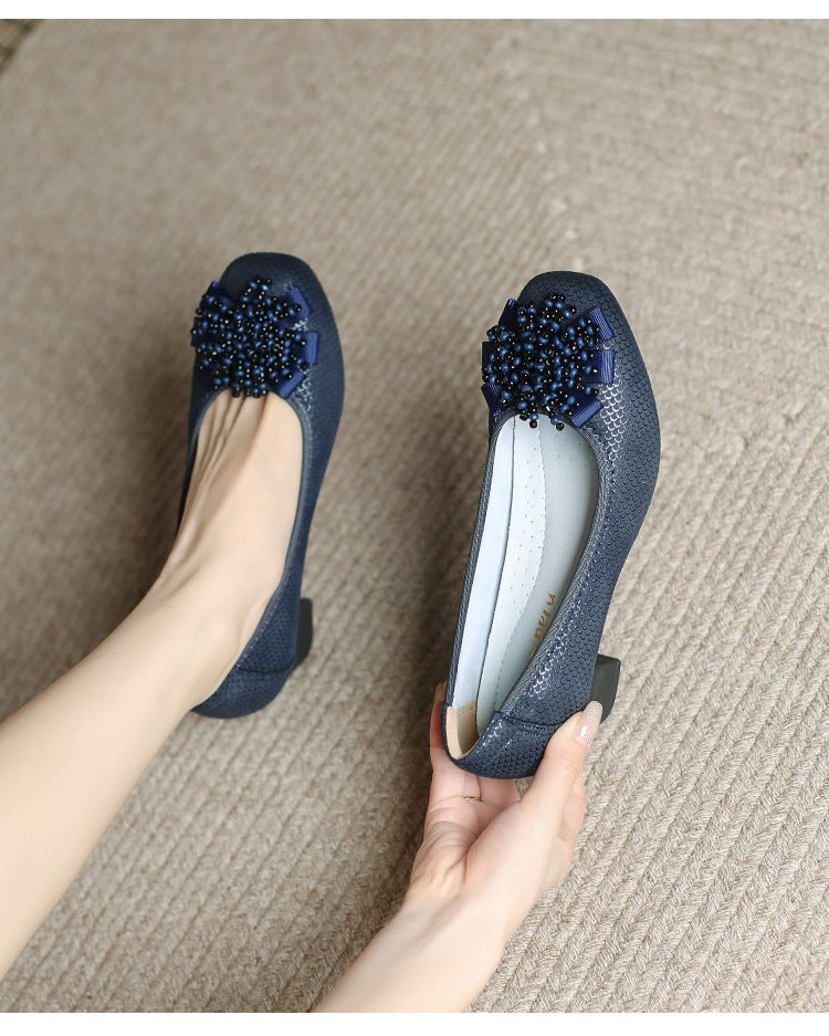 Four Seasons Shoes Mother Shoes Thick Heel Cowhide All-Match Women'S Shoes 2022 New Shallow Mouth Comfortable Soft Sole Pregnant Women'S Shoes - Image 2