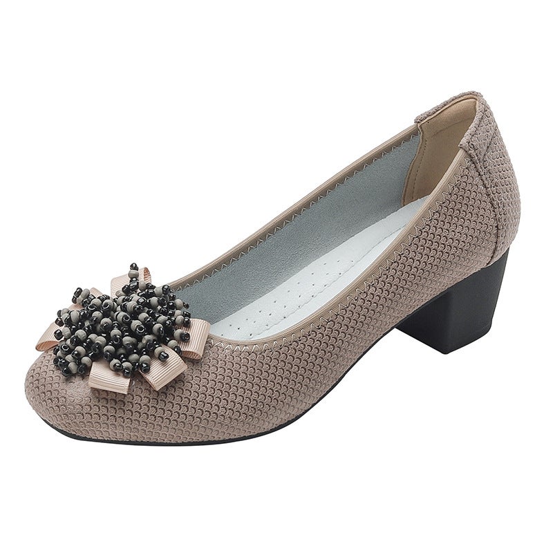Four Seasons Shoes Mother Shoes Thick Heel Cowhide All-Match Women'S Shoes 2022 New Shallow Mouth Comfortable Soft Sole Pregnant Women'S Shoes - Image 1
