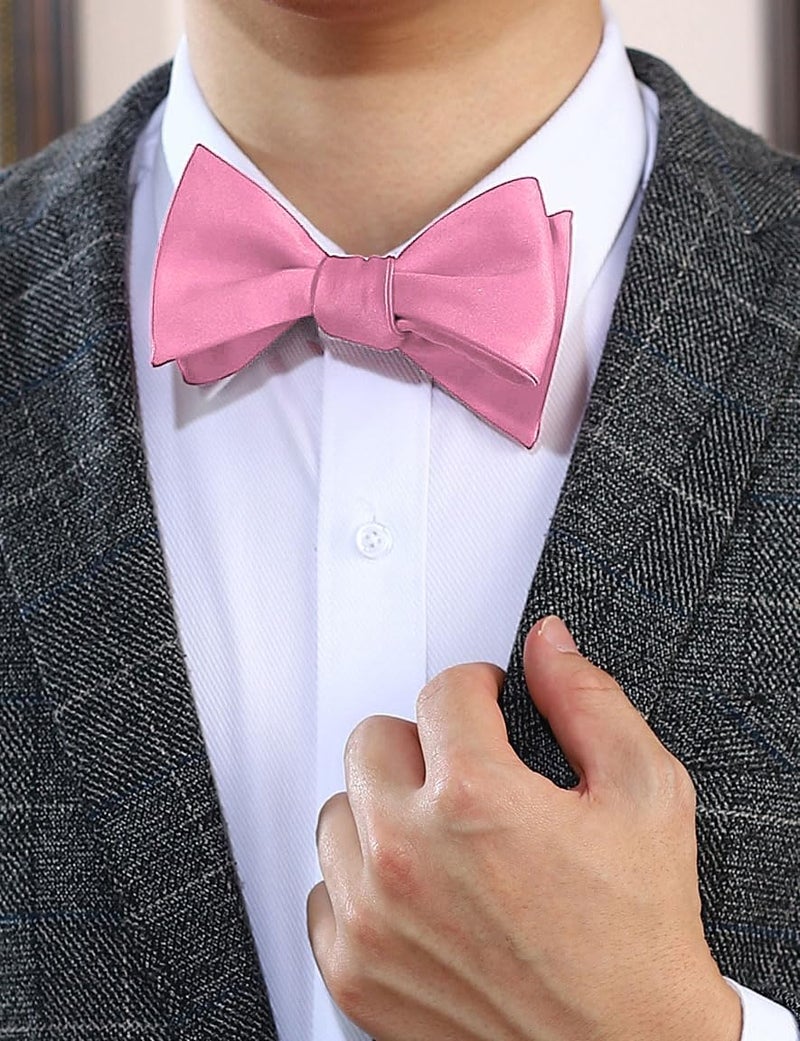 pensee Mens Solid Bowtie Woven Self Tie Bow Ties Tuxedo & Wedding Bowties - Image 2