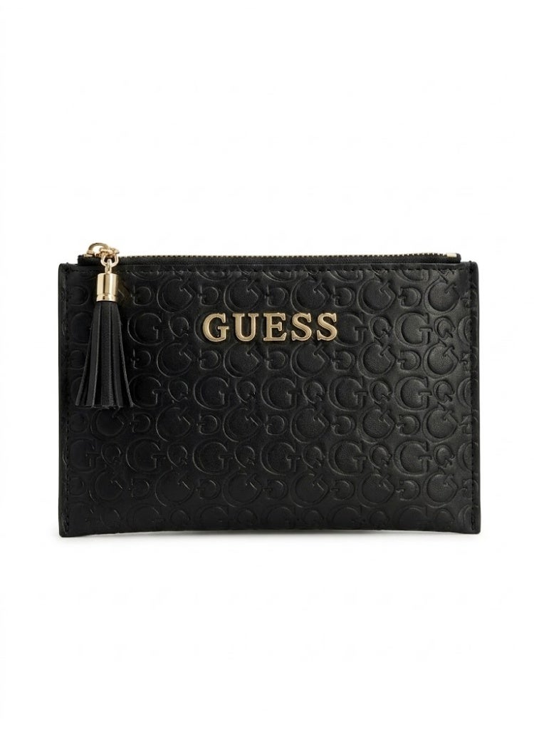 Guess Shannon Debossed G-Logo Pouch with Tassel Detail - Black