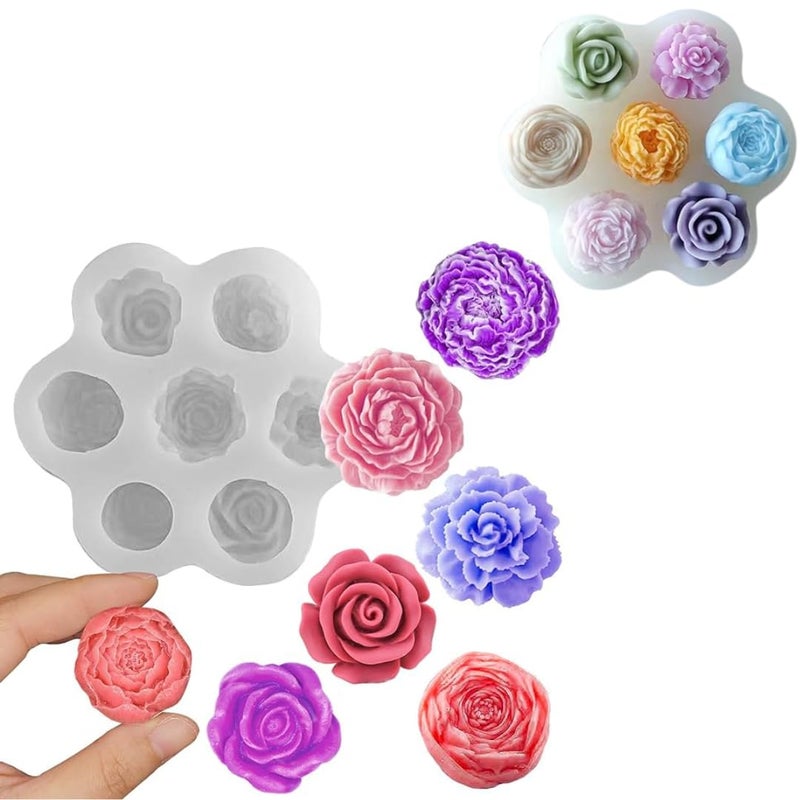 LEGACYCART 7 Cavity 3D Rose Peony Carnation Floral Shape Silicone Fondantcandle Mould for Cake Decoration Chocolate Polymer Clay Candle Making Soap Wax Bath Bomb Resin Aromatherapy DIY Home Decor
