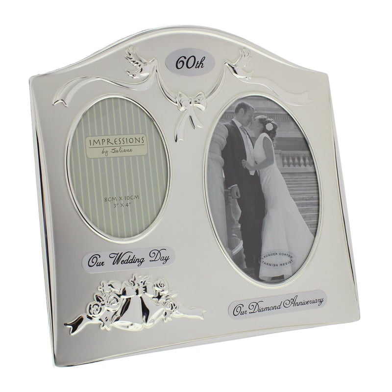 JULIANA Two Tone Silverplated 60th Diamond Wedding Anniversary Double Photo Frame FS55060