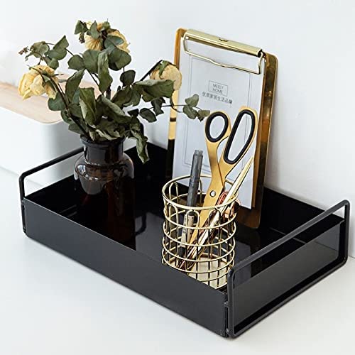 shiok decor®Bathroom Vanity Tray, Kitchen/Bathroom Countertop Storage Shelf Organizer,Coffee Table Decorative Tray Cosmetic Organizer Display Holder, Black - Image 3