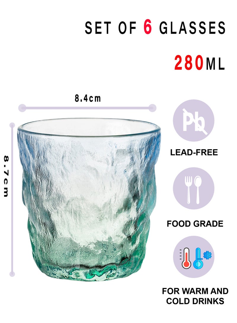 6-Piece Blue-Green Gradient Textured Glass Drinking Cups – 280ML Each, Premium Decorative Glassware For Coffee，Water, Juice & Beverages - Image 2