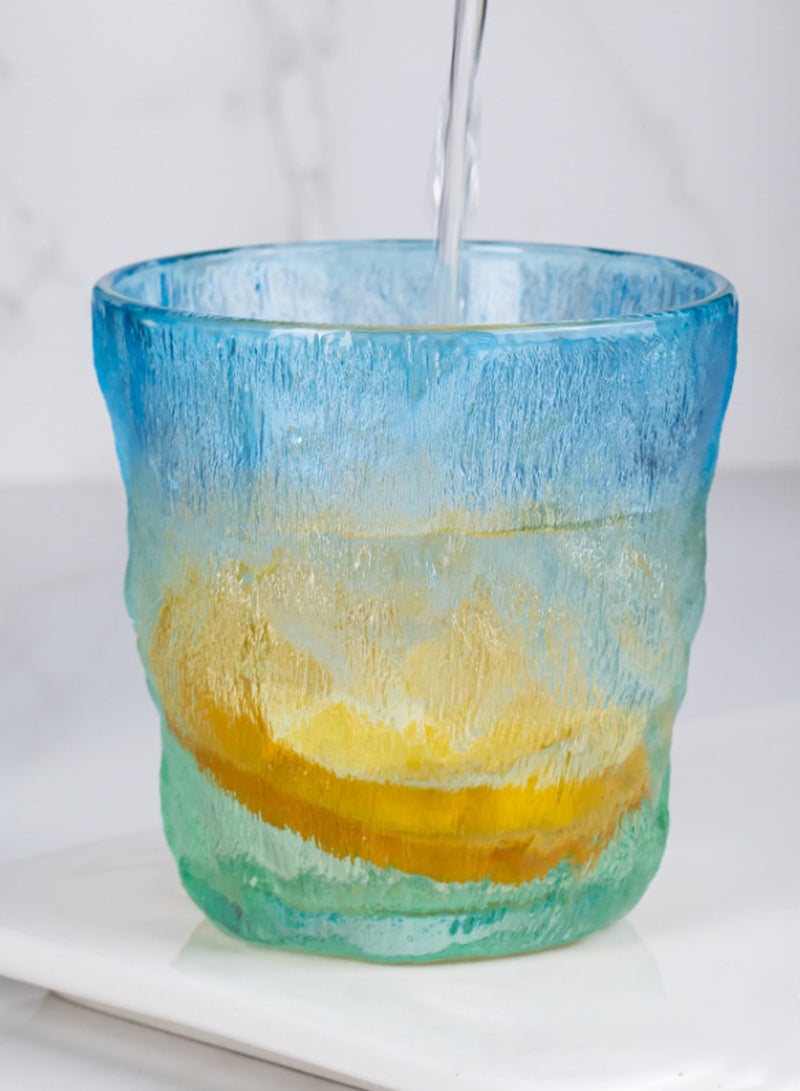 6-Piece Blue-Green Gradient Textured Glass Drinking Cups – 280ML Each, Premium Decorative Glassware For Coffee，Water, Juice & Beverages - Image 3
