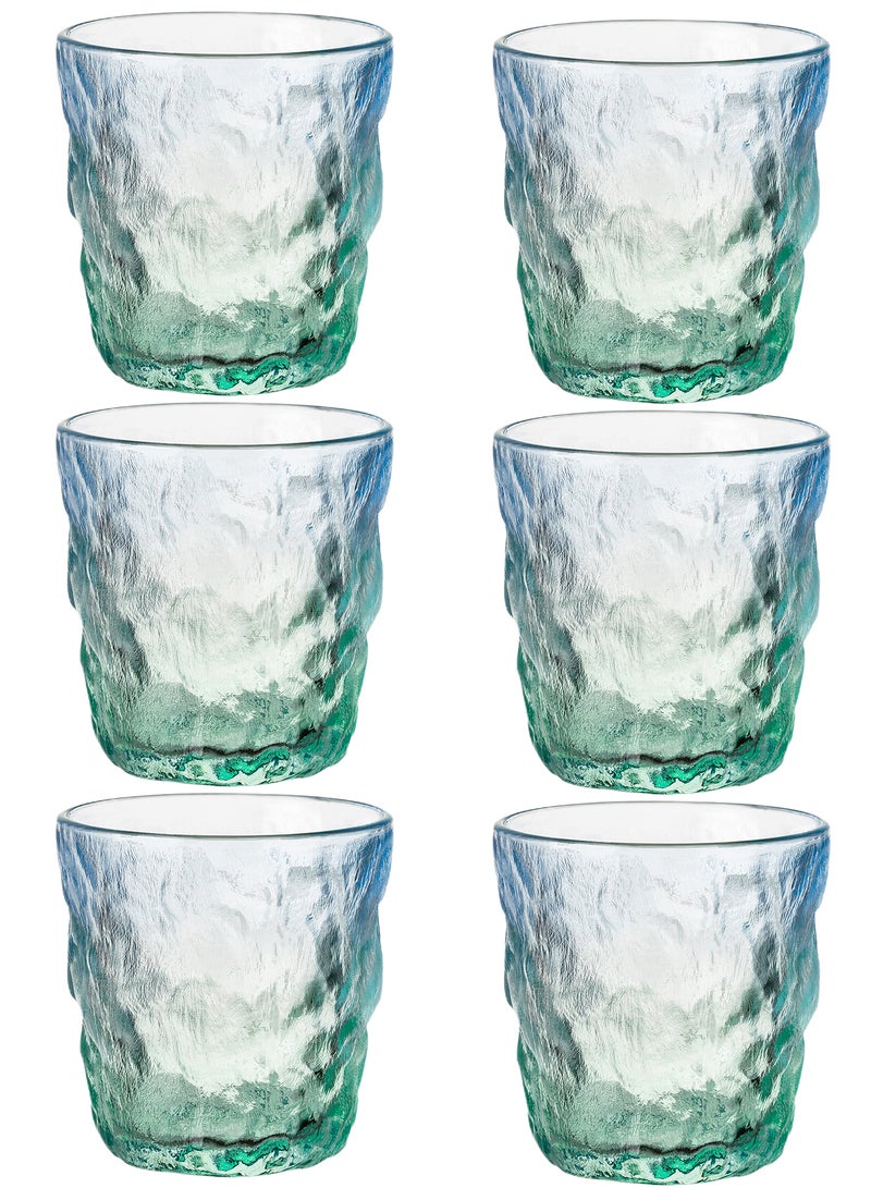 6-Piece Blue-Green Gradient Textured Glass Drinking Cups – 280ML Each, Premium Decorative Glassware For Coffee，Water, Juice & Beverages - Image 1