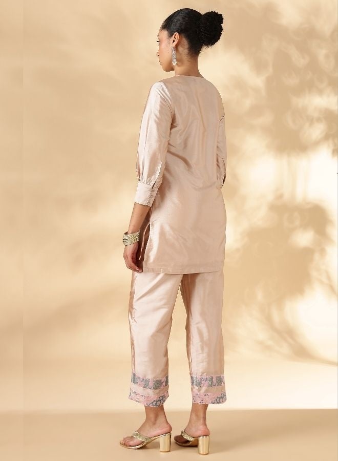 Abhishti High-Low Kurta with Broad Straight Pants with Brocade Details - Image 5