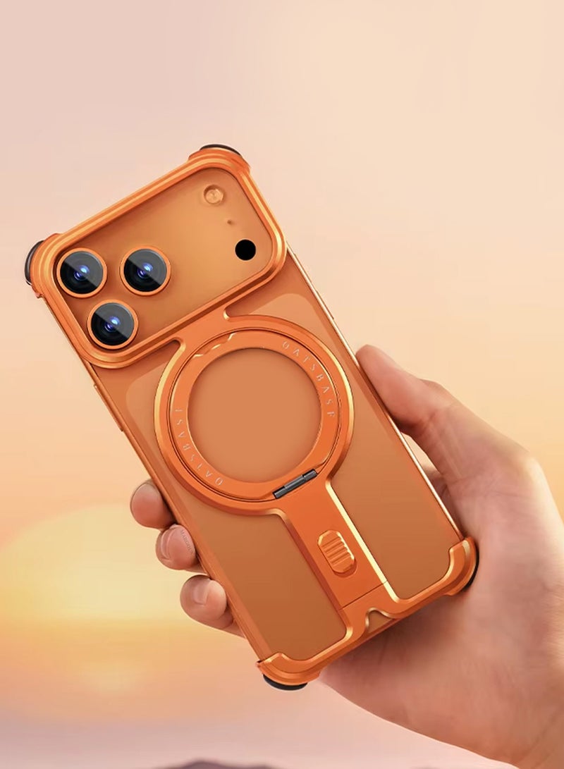 CATANES Magnetic Case Cover for iPhone 17 Pro - 360° Rotation Kickstand Aluminum Metal Frameless Design Protective Shock Grade Shell - Cosmic Orange - Image 5