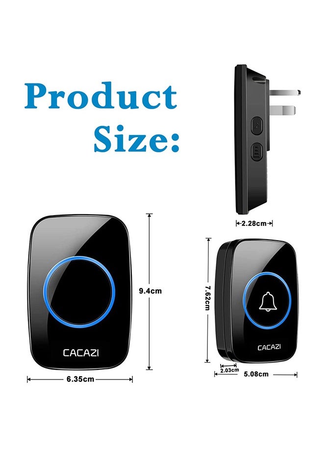 CACAZI - Waterproof Wireless Doorbell with LED Flash, Over 1000 Feet Range, 60 Sounds and 5 Levels of Volume, Cordless Doorbell for Home, Office, Apartment, Hotel, Warehouse and Anti-Theft Black - Image 1