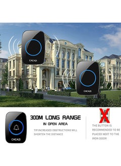 CACAZI Waterproof Wireless Doorbell with LED Flash, Over 1000 Feet Range, 60 Sounds and 5 Levels of Volume, Cordless Doorbell for Home, Office, Apartment, Hotel, Warehouse and Anti-Theft Black  - Image 4