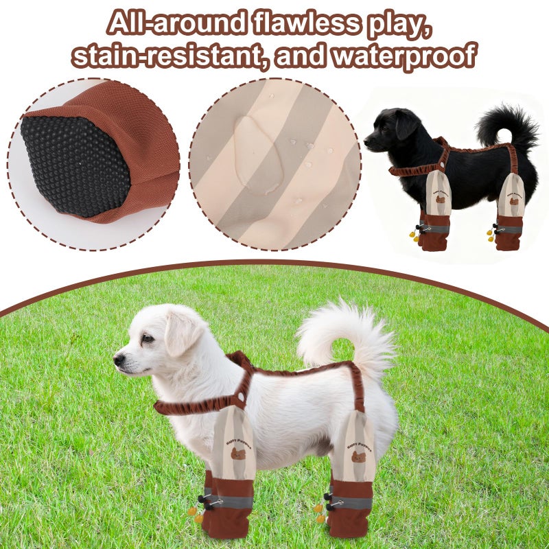 Penitue Anti-Dirt Pants for Small Dogs, Waterproof Dog Pants Dust Free Full-Leg Protective Dog Suspender Rain Boots Leggings Anti-Slip Paw Protector Shoes for 6-11lbs Pets Outdoor Hiking Walking (Striped) - Image 4