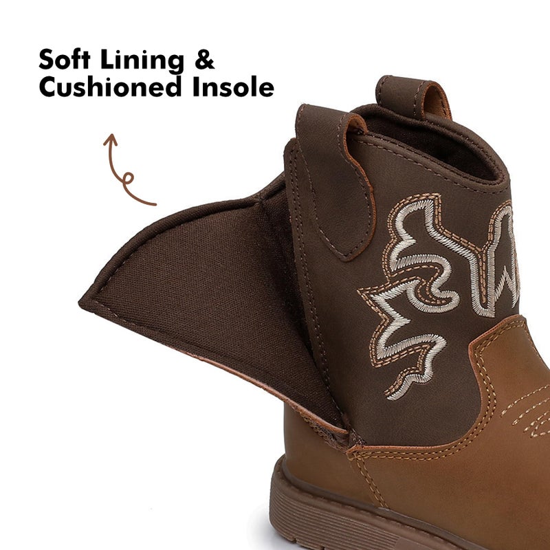 Ahannie Toddler Cowboy Boots for Boys & Girls â€“ Baby Round Toe Western Boots with Hook & Loop Ages 9 Monthsâ€“4 Years (Deep Brown/Brown-5) - Image 4