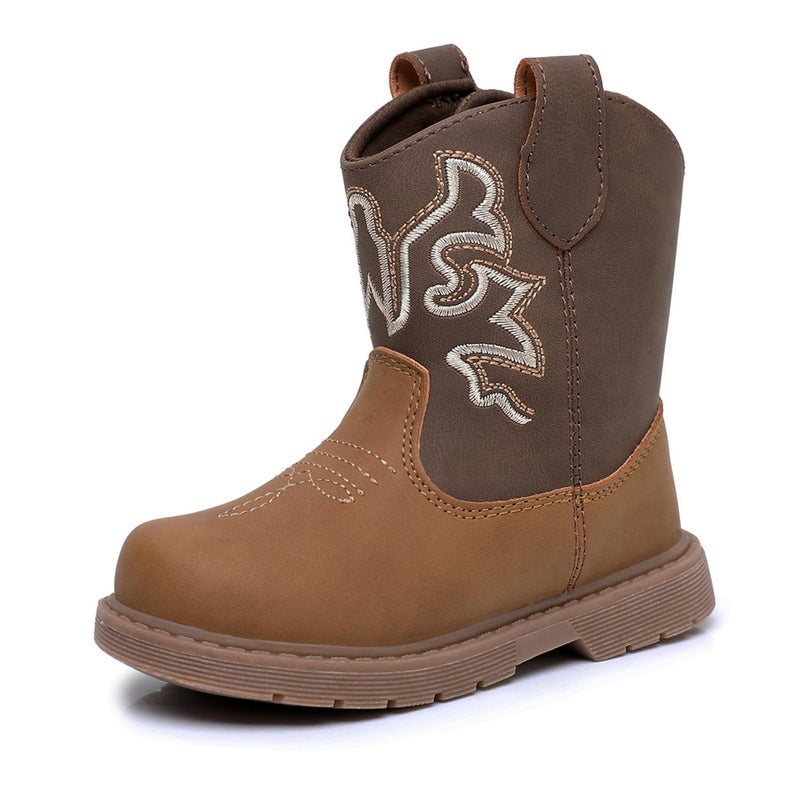 Ahannie Toddler Cowboy Boots for Boys & Girls â€“ Baby Round Toe Western Boots with Hook & Loop Ages 9 Monthsâ€“4 Years (Deep Brown/Brown-5) - Image 1