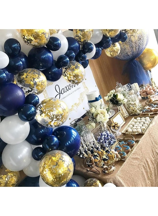 PartyWoo PartyWoo Navy Blue Gold Balloons, 40 pcs Latex Balloons, Navy Blue Balloons, Gold Confetti Balloons and Metallic Gold Balloons, Party Balloons for Navy Blue and Gold Wedding, Navy Gold Baby Shower  - Image 4