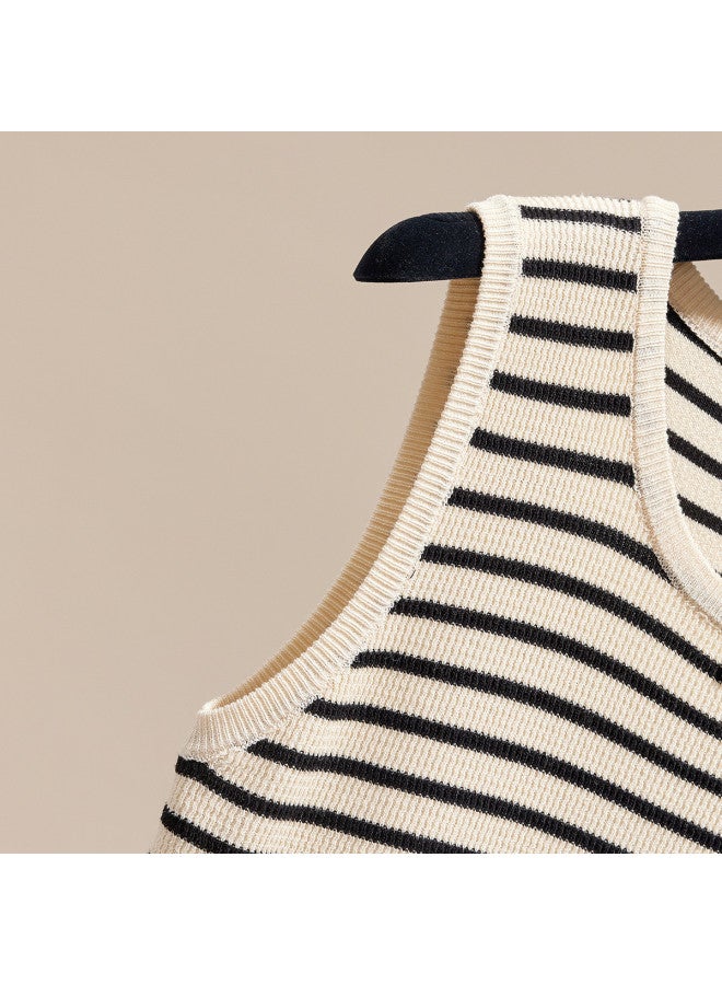 Modal Color-Blocked Striped Knit Camisole For Women, Slim-Fit Sleeveless Short Top For Layering Or Outerwear - Image 4