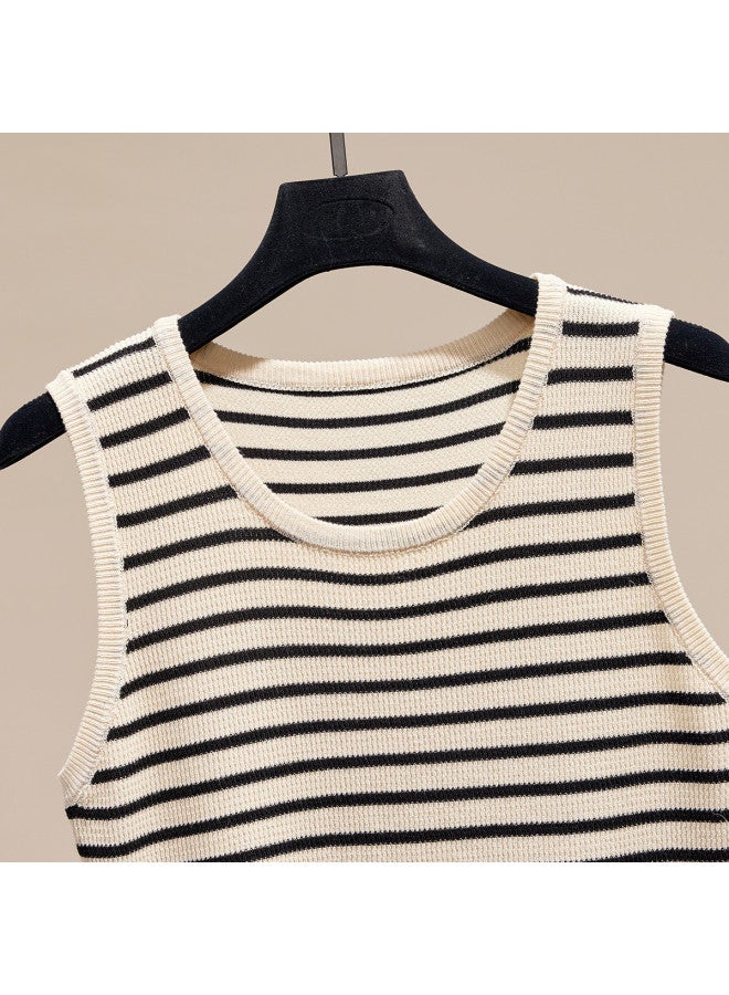 Modal Color-Blocked Striped Knit Camisole For Women, Slim-Fit Sleeveless Short Top For Layering Or Outerwear - Image 3
