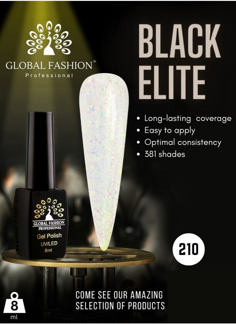 GLOBAL FASHION Global Fashion Black Elite Gel Polish | 132 Colors of Long-Lasting Elegance - 8ml | 210  - Image 2