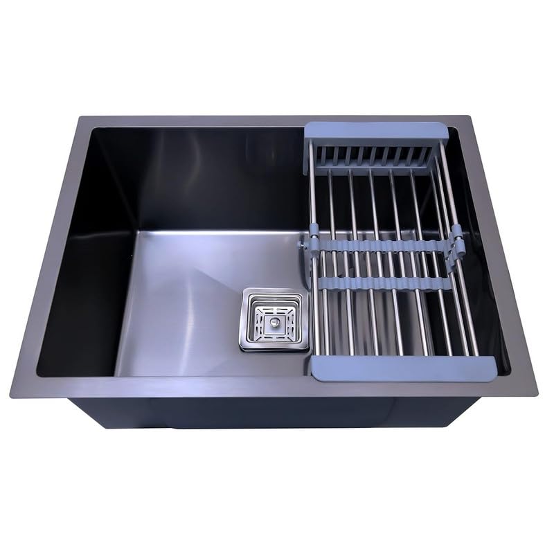 Cloudtail Cloudtail Kitchen SinkWash BasinSingle BowlHand MadeSquare JaliDrainerwith Fruit BasketIdeal for KitchenBathroomMaterial Stainless SteelColor BlackSize 24 x 18 x 10 InchSet of 1  - Image 5