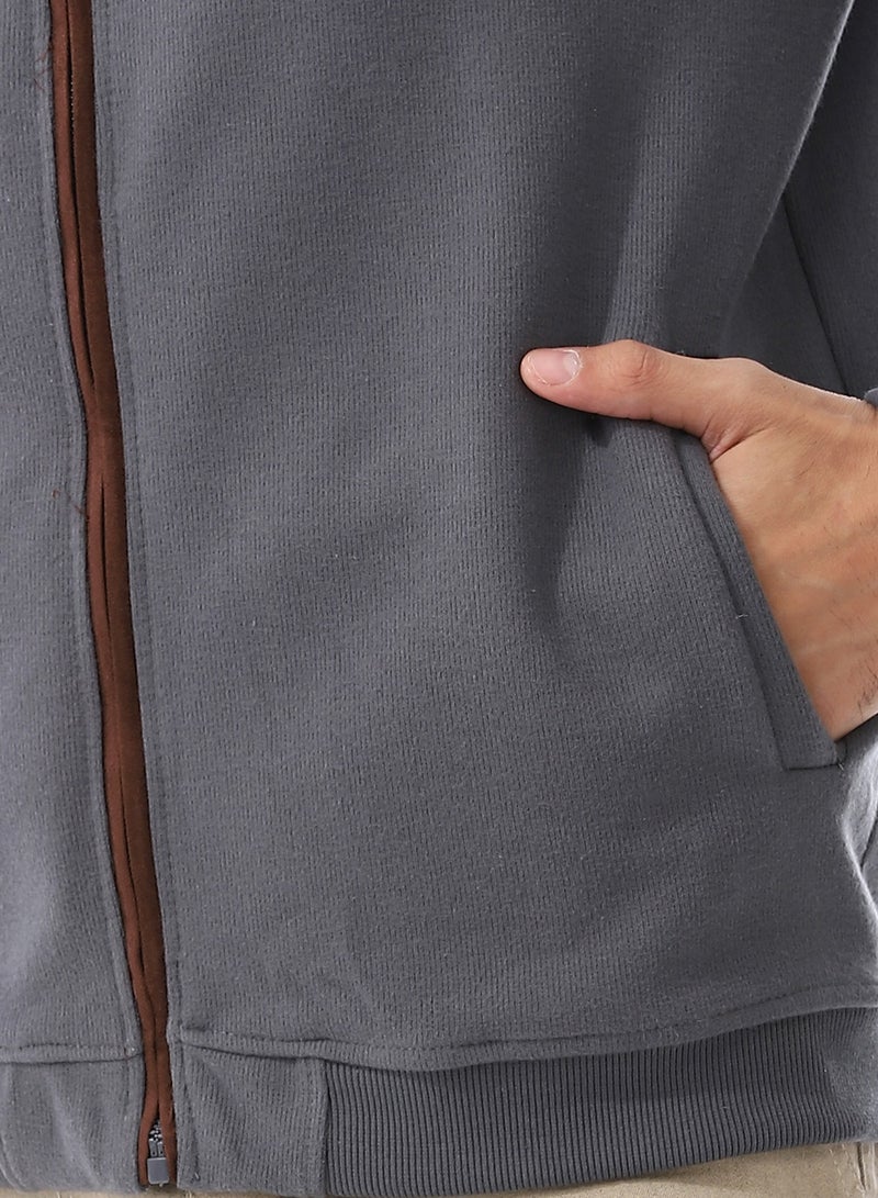 Andora Slash Pockets Plain Zipped Sweatshirt_ Dark Grey  - Image 5