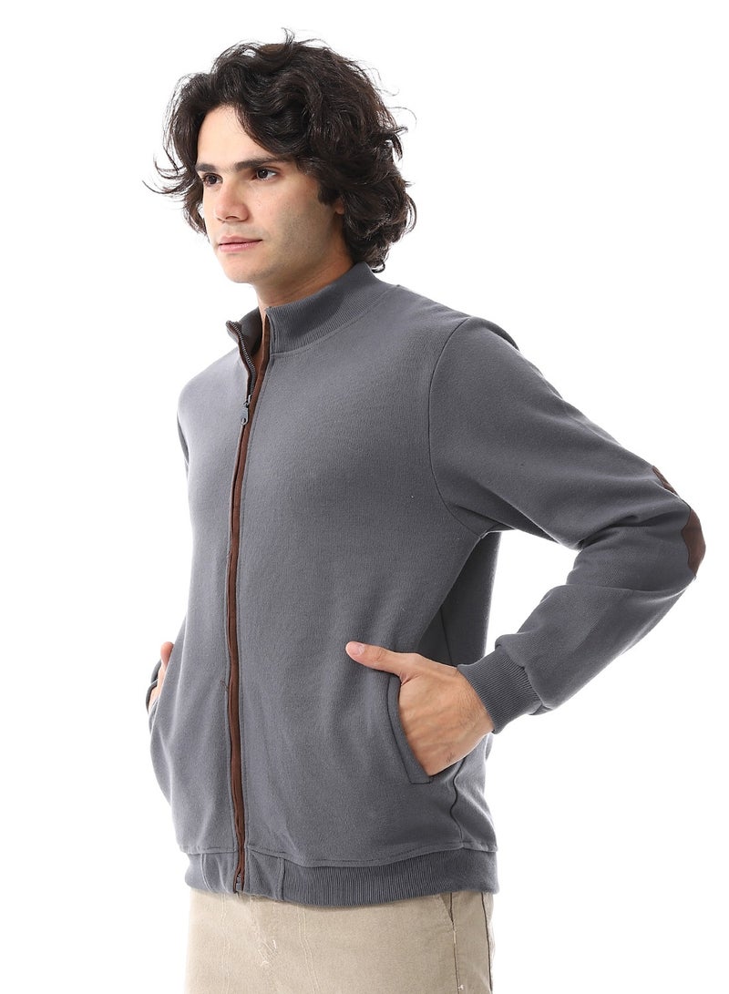 Andora Slash Pockets Plain Zipped Sweatshirt_ Dark Grey  - Image 2