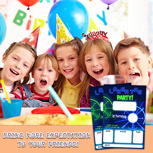 YQV Laser Tag Invitation Neon Glow Laser Tag Birthday Party Invitations, 20-Count Birthday Party Invites With Envelopes-HBYQK-B04 - Image 5