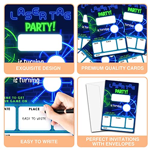 YQV Laser Tag Invitation Neon Glow Laser Tag Birthday Party Invitations, 20-Count Birthday Party Invites With Envelopes-HBYQK-B04 - Image 3