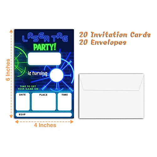 YQV Laser Tag Invitation Neon Glow Laser Tag Birthday Party Invitations, 20-Count Birthday Party Invites With Envelopes-HBYQK-B04 - Image 2