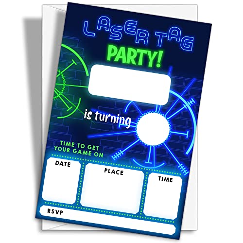 YQV Laser Tag Invitation Neon Glow Laser Tag Birthday Party Invitations, 20-Count Birthday Party Invites With Envelopes-HBYQK-B04 - Image 1