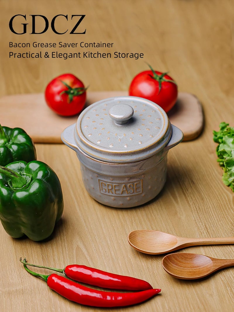 GDCZ Ceramic Bacon Grease Container with Strainer, 18 Oz Bacon Grease Keeper, Bacon Fat Strainer Cooking for Grease Drippings and Storage (White) - Image 3