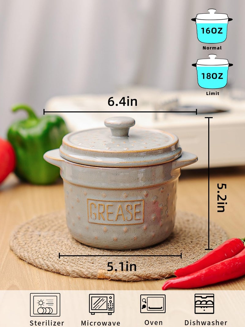 GDCZ Ceramic Bacon Grease Container with Strainer, 18 Oz Bacon Grease Keeper, Bacon Fat Strainer Cooking for Grease Drippings and Storage (White) - Image 2