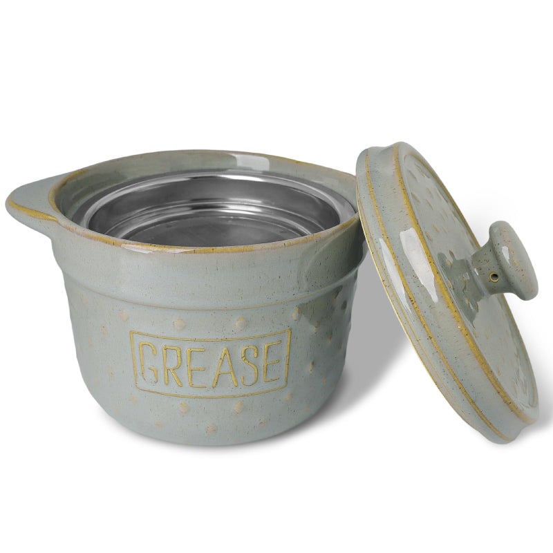 GDCZ Ceramic Bacon Grease Container with Strainer, 18 Oz Bacon Grease Keeper, Bacon Fat Strainer Cooking for Grease Drippings and Storage (White) - Image 1