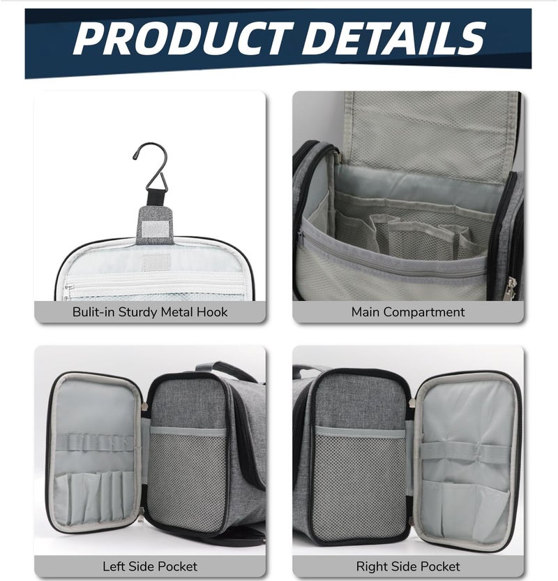 Buruis Large Toiletry Bag for Women and Men, Hanging Travel Bag for Makeup, Cosmetics, Shaving, Toiletries, Water-Resistant Dopp Kit for Gym, Camping, or Daily Use, Oxford Gray, Large, Classic - Image 2