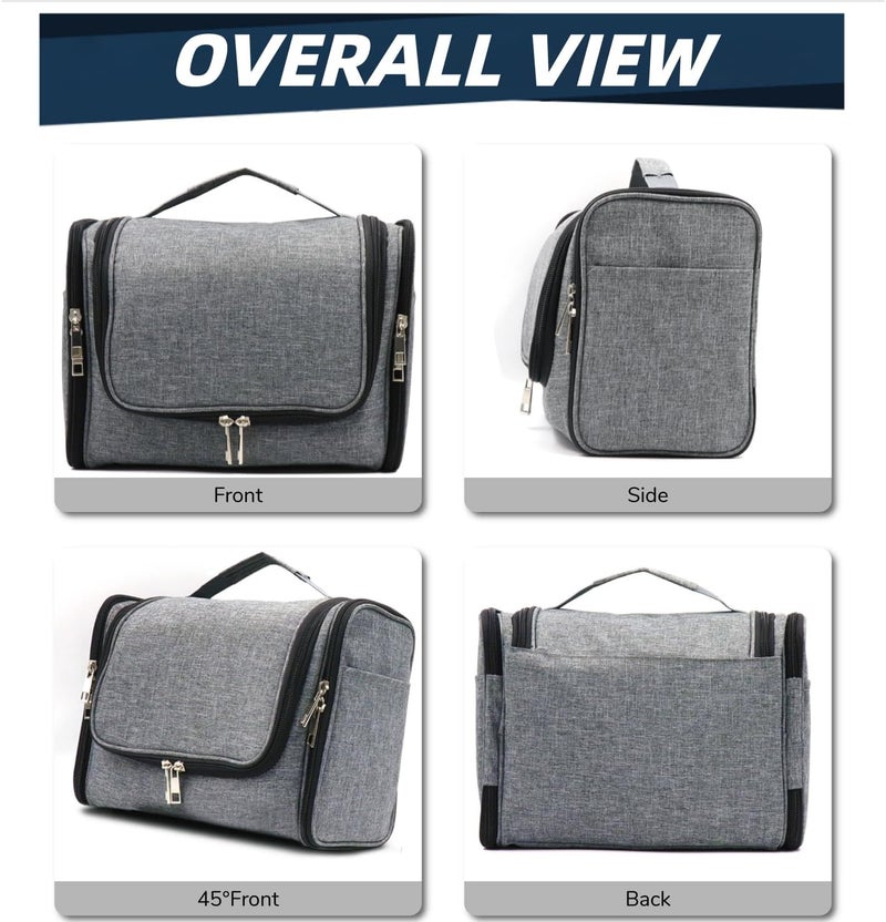 Buruis Large Toiletry Bag for Women and Men, Hanging Travel Bag for Makeup, Cosmetics, Shaving, Toiletries, Water-Resistant Dopp Kit for Gym, Camping, or Daily Use, Oxford Gray, Large, Classic - Image 5