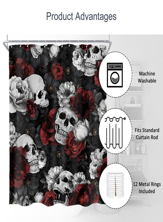 AMBZEK Gothic Skull Shower Curtain，Spooky Skeleton Floral Red Rose Goth Vintage Halloween Mystic Artwork Cloth Fabric Waterproof Polyester Bathroom Decor Set with 12 Pack Hook 60Wx72L Inch - Image 5