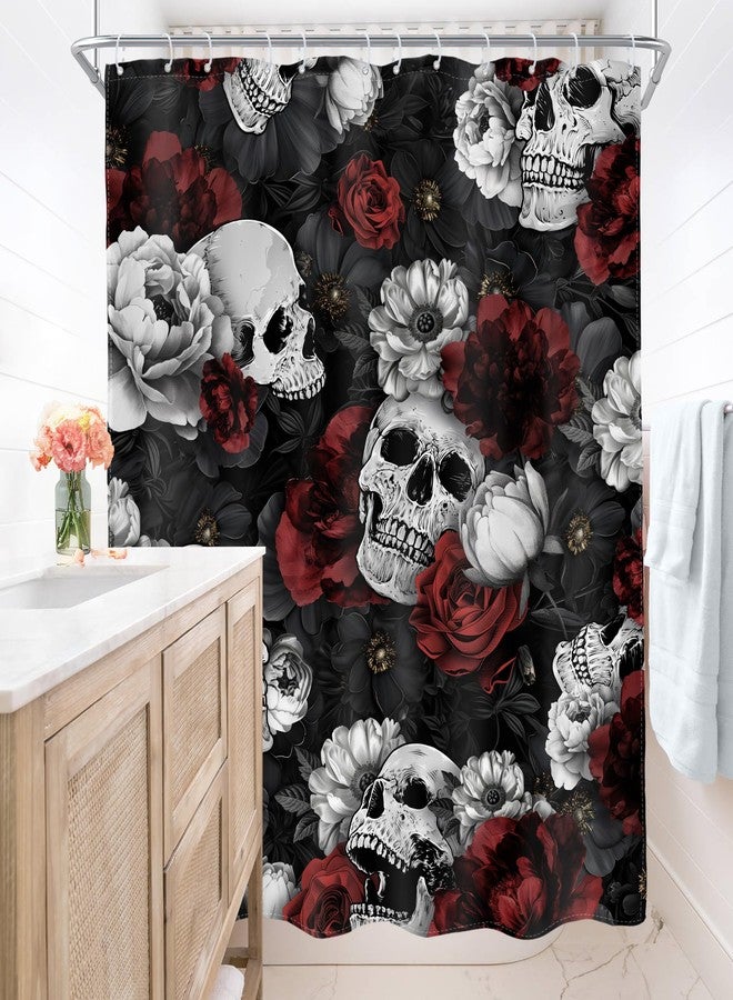 AMBZEK Gothic Skull Shower Curtain，Spooky Skeleton Floral Red Rose Goth Vintage Halloween Mystic Artwork Cloth Fabric Waterproof Polyester Bathroom Decor Set with 12 Pack Hook 60Wx72L Inch - Image 4