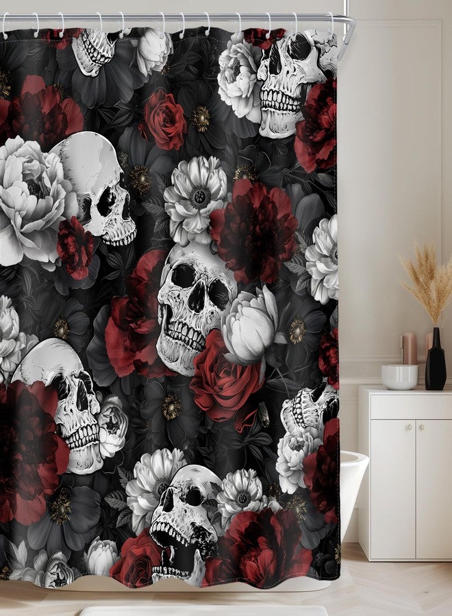 AMBZEK Gothic Skull Shower Curtain，Spooky Skeleton Floral Red Rose Goth Vintage Halloween Mystic Artwork Cloth Fabric Waterproof Polyester Bathroom Decor Set with 12 Pack Hook 60Wx72L Inch - Image 3