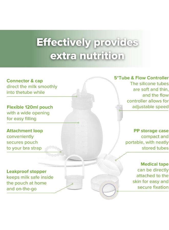 haakaa مجموعة أنبوب التغذية الإضافي وحقيبة هاكّا، نظام الرضاعة الإضافية للأطفال، نظام الرضاعة الطبيعية SNS، سيليكون غذائي - Image 4