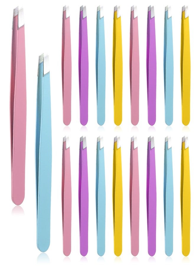 Quilax 16 Pcs Slanted Eyebrow Tweezers Bulk Stainless Steel Tip Precision Tweezer - Image 1