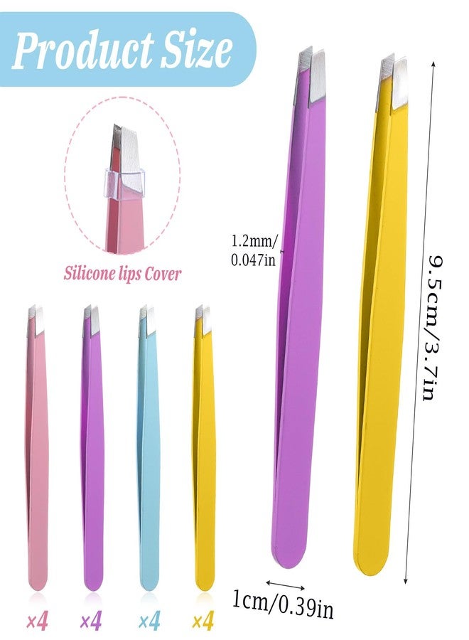 Quilax 16 Pcs Slanted Eyebrow Tweezers Bulk Stainless Steel Tip Precision Tweezer - Image 2