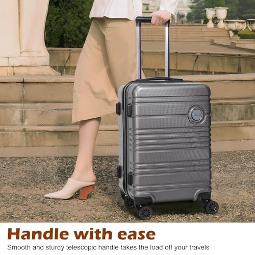 Aklsvion ABS+PC Carry on Luggage set with backpack 3 Pcs suitcace with Spinner wheels TSA Lock 20-In hardshell Lightweight Luggage set(Grey) - Image 2