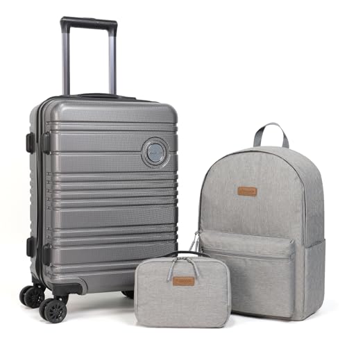 Aklsvion ABS+PC Carry on Luggage set with backpack 3 Pcs suitcace with Spinner wheels TSA Lock 20-In hardshell Lightweight Luggage set(Grey) - Image 1