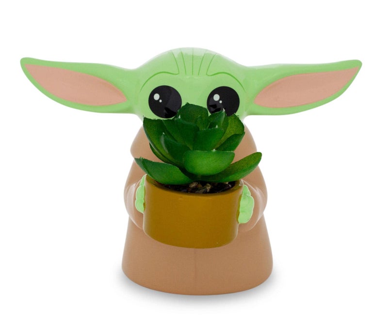 Silver Buffalo Star Wars The Mandalorian Baby Yoda The Child Grogu 4Inch Ceramic Mini Planter with Artificial Succulent