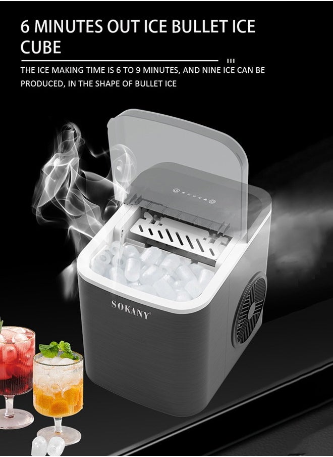 sokany - Ice Maker,12 Kg/24 Hours, 9 Pcs Ready In 6 Mins, One-touch Cleaning, 20°C Ice Capacity Daily, 1.3L Water Tank Storage, Bullet Ice Cube Shape, Water Shortage Indicator, Self- Cleaning, Two Size Ice Cube,Scoop Included ,SK-03038 - Image 1
