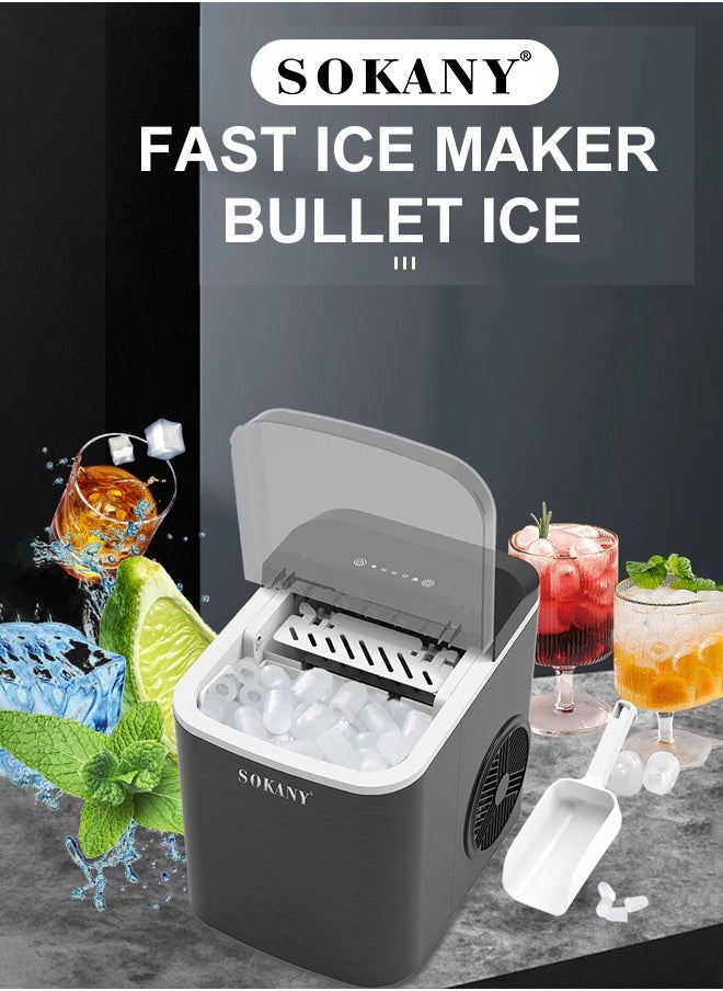 sokany - Ice Maker,12 Kg/24 Hours, 9 Pcs Ready In 6 Mins, One-touch Cleaning, 20°C Ice Capacity Daily, 1.3L Water Tank Storage, Bullet Ice Cube Shape, Water Shortage Indicator, Self- Cleaning, Two Size Ice Cube,Scoop Included ,SK-03038 - Image 1