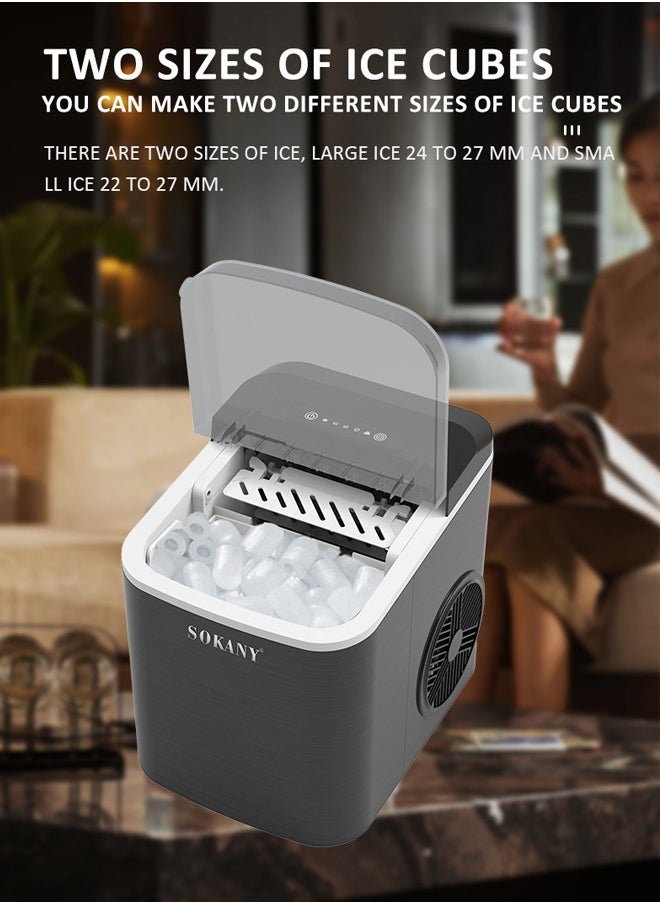 sokany - Ice Maker,12 Kg/24 Hours, 9 Pcs Ready In 6 Mins, One-touch Cleaning, 20°C Ice Capacity Daily, 1.3L Water Tank Storage, Bullet Ice Cube Shape, Water Shortage Indicator, Self- Cleaning, Two Size Ice Cube,Scoop Included ,SK-03038 - Image 1